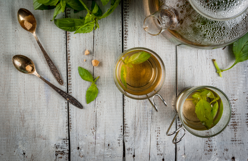 herbal tea with basil leaf